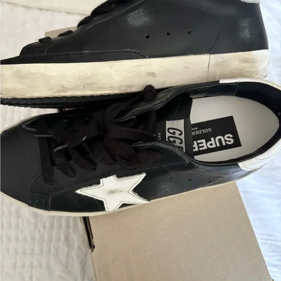 Golden Goose Black and White Superstar Sneakers - Picture 4 of 8